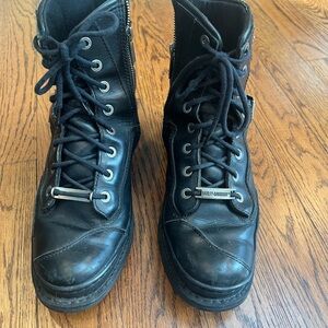 Harley-Davidson Black Leather Lace-Up Boots with side zipper